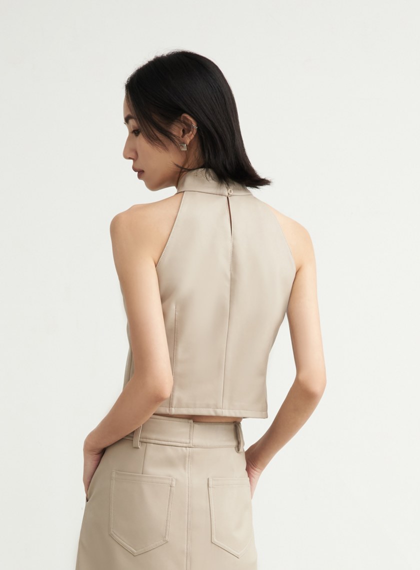 個性皮革削肩BRA背心上衣